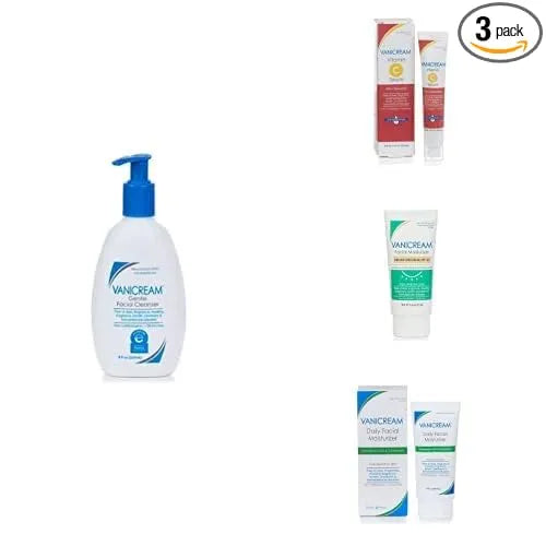 Vanicream Gentle Facial Cleanser with Pump (8 oz), Vitamin C Serum (1.2 oz), Facial Moisturizer with SPF (2.5 oz) & Daily Facial Moisturizer (3 oz)