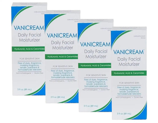 Vanicream Daily Facial Moisturizer With Ceramides and Hyaluronic Acid - Formulated Without Common Irritants for Those with Sensitive Skin, 3 fl oz (Pack of 4)